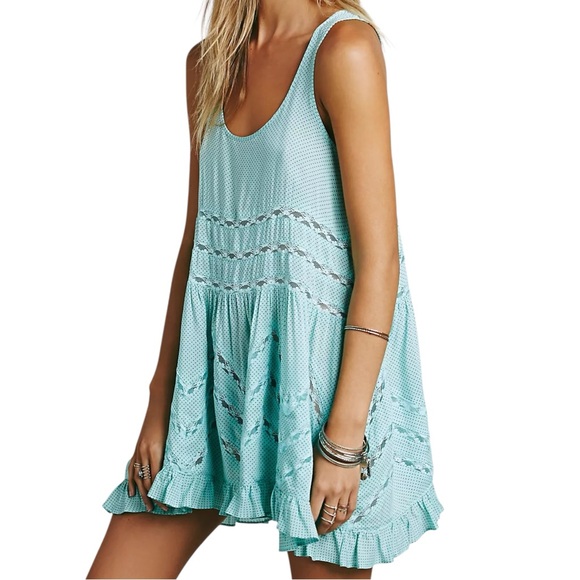 Free People Polka Dot Voile and Lace Trapeze Slip Dress - Picture 1 of 6
